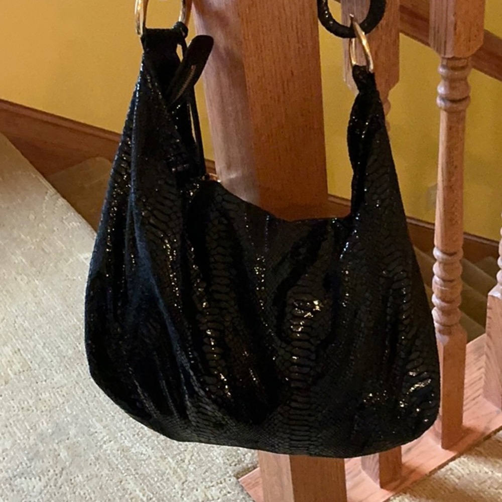 Michael Kors Shiny Black Faux Python/Snakeskin Ef… - image 3